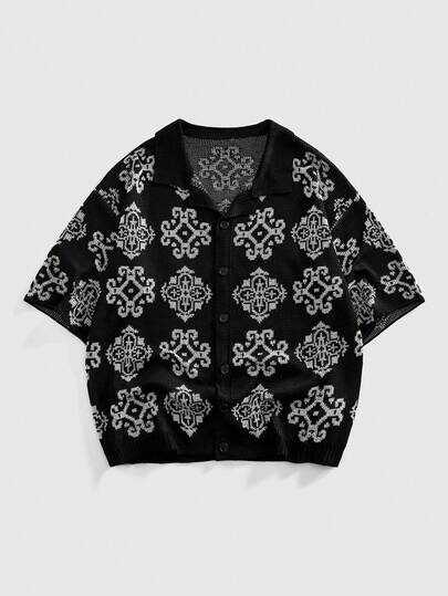 ROMWE MEN Street Life Men's Patterned Colorblock Knit Sweater