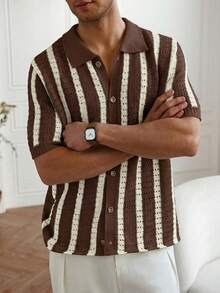 Manfinity CityGents Áo thun nam tay ngắn dệt kim họa tiết sọc phối màu, phong cách thường ngày, thích hợp cho kỳ nghỉ hè. - Nhiều màu - Xem 4