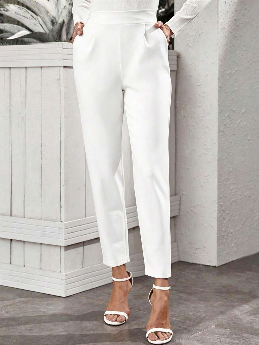 SHEIN Pantalones casuales de unicolor versátiles y combinables - Blanco - Ver 1