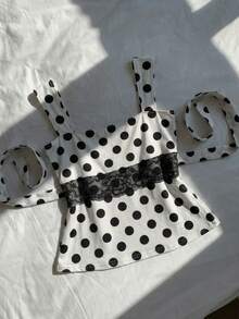 SHEIN EZwear 2025秋冬新款时尚女装撞色蕾丝波点印花无袖上衣，适合夏季、圣诞节、新年及各种场合，也可作为派对、海滩、休闲度假波点衬衫穿着。 - 彩色 - 查看 5