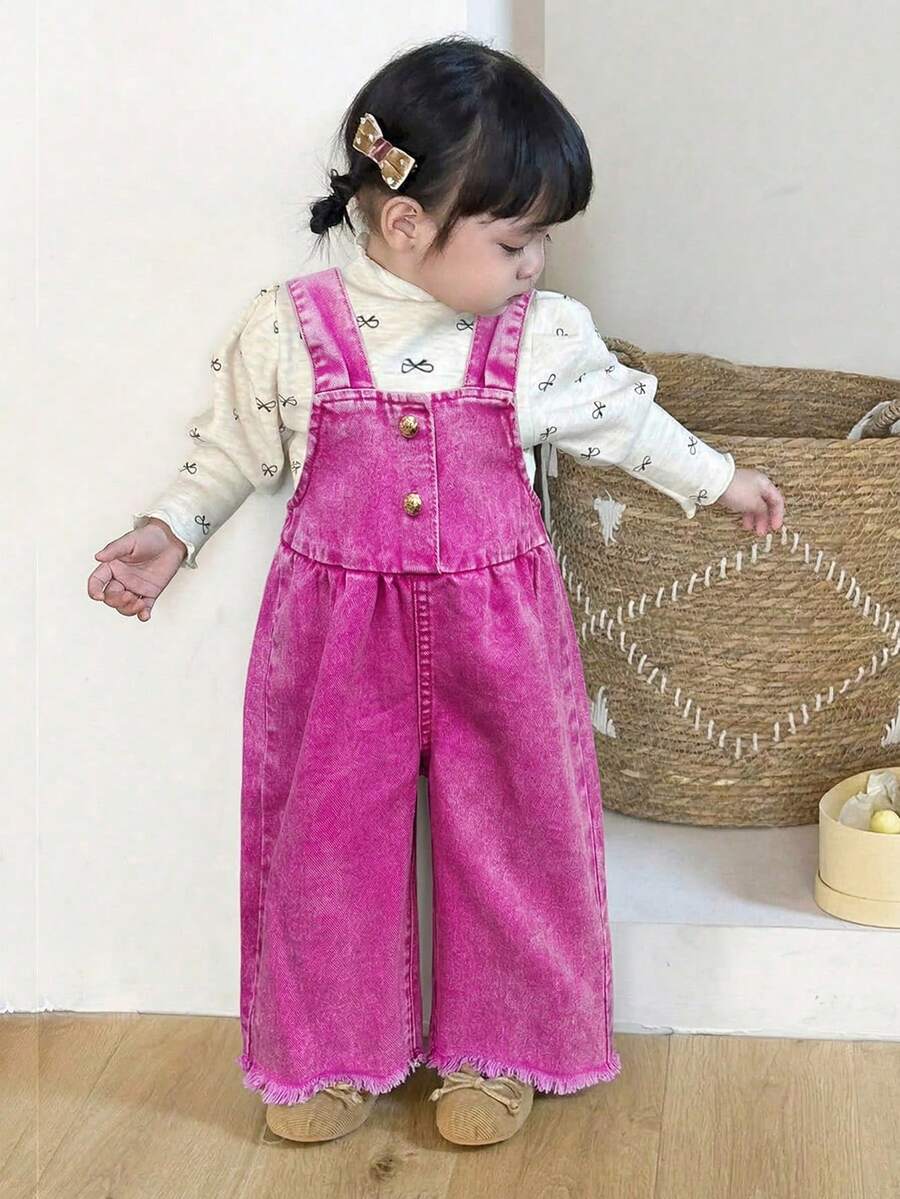 SHEIN Baby GirlNavy Blue Loose Denim Jumpsuit - Pink - View 1