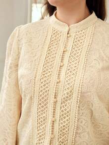 MOTF PREMIUM PLUS SIZE WOMEN SPRING/AUTUMN WHITE LACE COLLAR LONG SLEEVE BLOUSE - Apricot - View 1