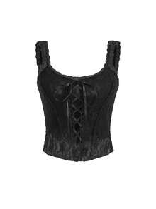 ROMWE Fairycore Blusa de encaje y diseño de amarre versátil y de moda para mujeres de talla grande, ideal para citas y fiestas - Negro - Ver 1