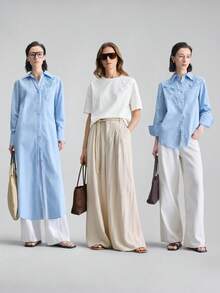 Ontre 女士舒适亲肤吸湿面料修身圆领短袖T恤，胸前饰有刺绣贴片，时尚都市风，适合商务休闲、办公室穿着，低调优雅，是机场、邮轮、中东婚礼宾客等场合的高品质着装之选，简约奢华，百搭应季必备女式T恤 - 白色 - 查看 7