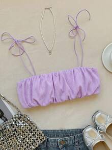 Comfortcana 女士淡紫色褶皱休闲日常吊带背心，春夏款 - 紫丁香色 - 查看 5