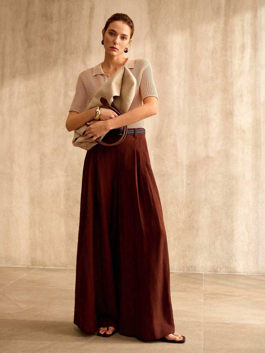 MOTF PREMIUM QUẦN ỐNG RỘNG DÀNH CHO NỮ, CHẤT LIỆU PHA VẢI LINEN VÀ TENCEL. - màu nâu - Xem 1