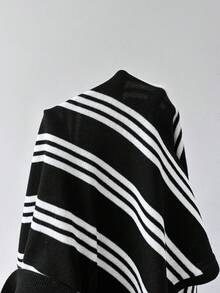 GlowEve Áo vest dệt kim không tay cổ chữ V kẻ sọc đen trắng tối giản dành cho nữ - Đen và trắng - Xem 6