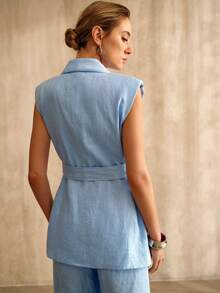 MOTF PREMIUM ÁO KHOÁC KHÔNG TAY NỮ 100% VẢI LINEN, XUÂN/HÈ - Màu xanh nhạt - Xem 6