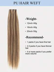 Extensiones de cabello humano con cinta de PU, sin pegamento, cinta adhesiva, piel sintética de PU sin costuras, 40G-50G, para cabello fino, con clips, cintas y microenlaces cosidos previamente - S4-27 - Ver 4