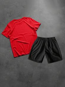 Manfinity Homme 2pcs/Set Men's Casual Playing Card Print Short Sleeve T-Shirt And Drawstring Waist Shorts - Multicolor - View 3