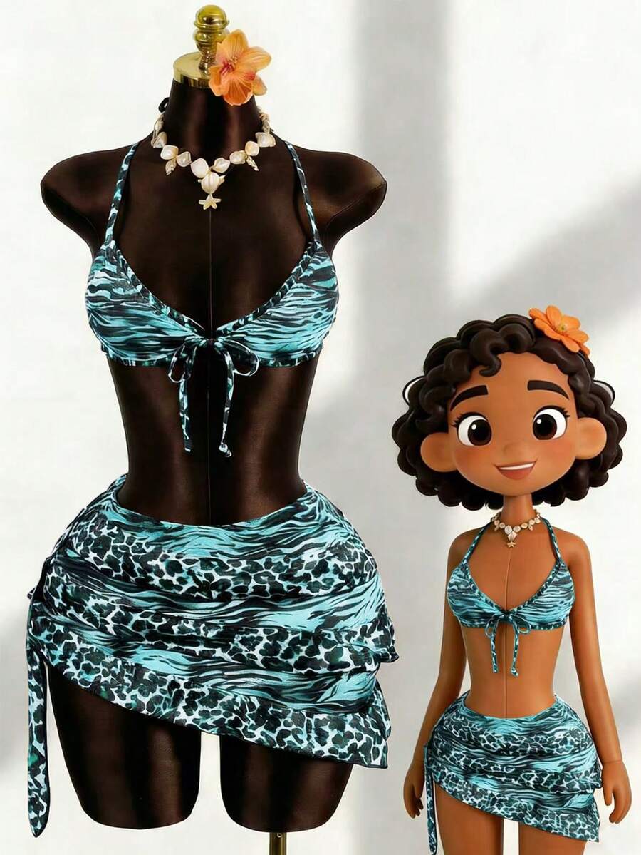 2026 New Leopard Print 3 PiecesSwimsuit, Sexy Bikini Set For Women, Beach Dress - Baby Blue - View 1