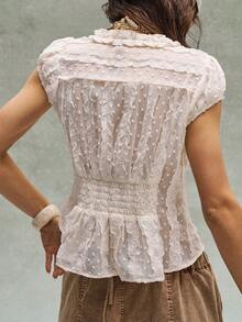 Bohemela Chemise blouse femme décontractée bohème blanc cassé à pois tissée col V ajustée pour l'été, vêtement chic femme, top vacances tea party - Blanc - Voir 2