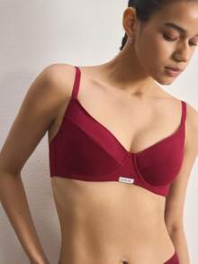 Ocili 1pc High-Grade Gray Seamless Lightly Padded Underwire Bra With Side Support For Women - Burgundy - View 6