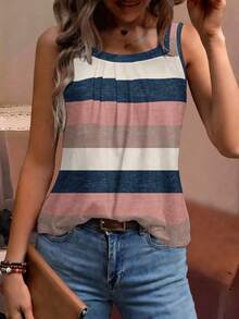EMERY ROSE Plus Size Women Summer Casual Contrast Stripe Tank Top Tank Tops For Women Summer Casual Tank Tops Cheap Tops For Women - Multicolor - View 3