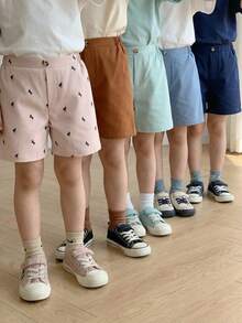 5件套男童休闲纯色弹力腰短裤，适合生日派对、晚宴、演出、婚礼、迎婴派对、婚礼宾客、花童等场合。 - 彩色 - 查看 4