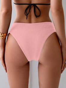 Swim Basics Women's Summer Beach Solid Color Ruched Bikini Bottom - Pink - View 2