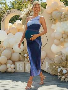 Loomaby 优雅派对扎染印花单肩孕妇连衣裙 - 彩色 - 查看 6