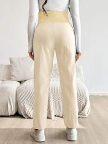 Pantalones casuales de unicolor para maternidad - Albaricoque 2 - Ver 2