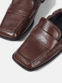 Women's Square Toe Pleated Casual Loafers Valentine's Day - Brown - View 3