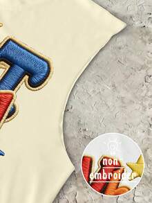 STEELVANCE 男士字母刺绣印花无袖圆领背心，夏季必备男士背心 - 杏色 - 查看 4