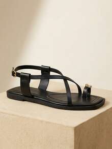 MUSERA Sandal đen phối hợp kim loại ở mũi, quai lệch, thích hợp cho mùa xuân hè, đi biển, bơi lội, lễ hội, kỳ nghỉ, đi chơi, hàng ngày, kiểu dáng dễ thương dành cho nữ. - màu đen - Xem 5