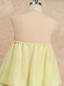 Tween Girl Solid Color Fashionable Halter Jumpsuit - Yellow - View 3