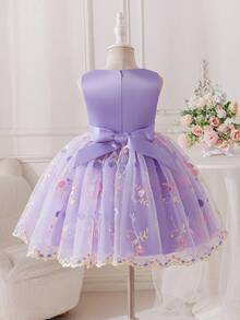 Glamorique Kids Đầm voan xếp ly thêu hoa cho bé gái, đầm dự tiệc cưới màu tím cho bé gái, đầm dạ hội không tay cho trẻ em nhân dịp sinh nhật. - Màu tím - Xem 1