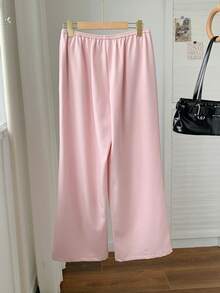 Comfortcana Women's Spring/Summer Functional Fabric UV Protection Pink Embroidered Long Pants, Suitable For Beach Vacation/Casual Home/Daily Commute/Comfortable Outfit/Collegiate Style - Pink - View 2