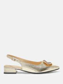 CUCCOO CURVES Giày nữ cao gót mũi nhọn màu sâm panh đính đá, khóa cài, kiểu dáng đa năng, phù hợp mang hàng ngày, phom giày rộng. - Rượu sâm banh - Xem 2