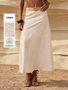 MAIJA Vacation Boho Printed Smocked Waist Flowy Midi Skirt - Beige - View 2