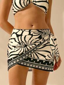 CAJUNI 女士波西米亚风贝壳印花假日休闲夏季海滩游泳裹身短款泳衣裙罩衫 - 彩色 - 查看 3