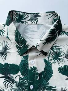 Naviga Onda Men's Botanical Print Short Sleeve Shirt And Solid Color Shorts Set - Green - View 4