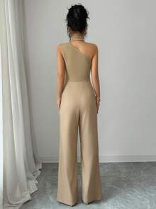 Selianne Bộ áo liền quần dệt kim phối vải, thanh lịch, thoải mái dành cho nữ, thích hợp cho các bữa tiệc. - Màu be - Xem 2