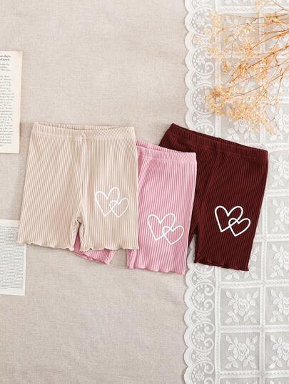 SHEIN Vintaside Kids 3件套女婴幼儿0-3岁春夏新款休闲运动弹力罗纹针织柔软柔和色调粉色杏棕色三件套，修身短裤及膝，适合居家和户外活动