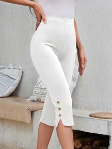 EMERY ROSE Quần legging cạp cao màu trơn đa năng thường ngày cho nữ - trắng - Xem 1