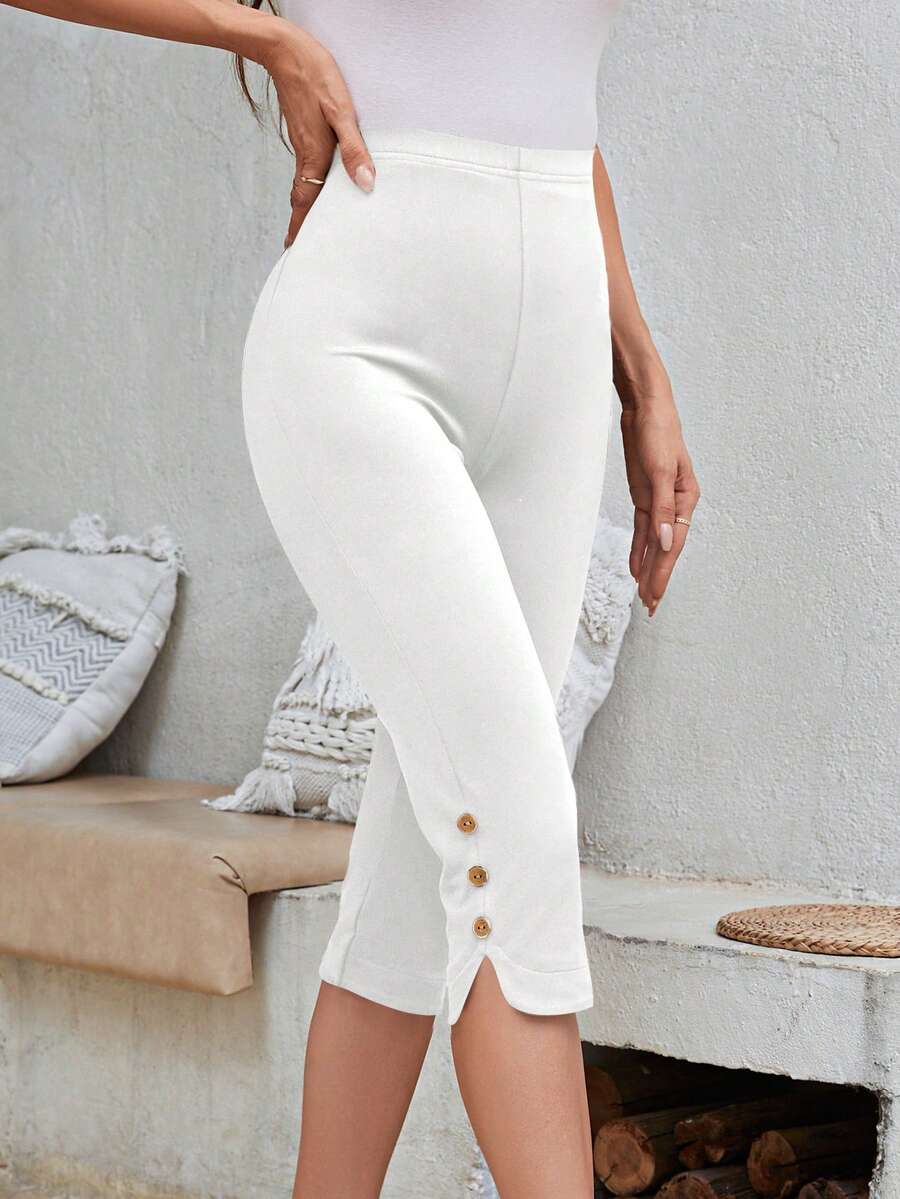 EMERY ROSE Quần legging cạp cao màu trơn đa năng thường ngày cho nữ - trắng - Xem 1