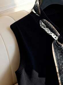 GlowEve 优雅设计女士围巾领带针织宽松背心 - 黑色 - 查看 5