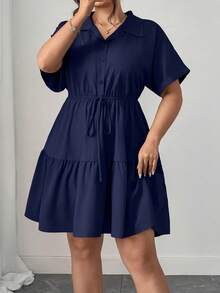 adsElenzga Vestido informal de estilo camisa de talla grande con detalles ricosasd EXQO - Azul marino - Ver 6