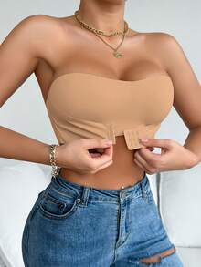 SHEIN Women's Front Closure Padded Push-Up Bra - Camel - View 4