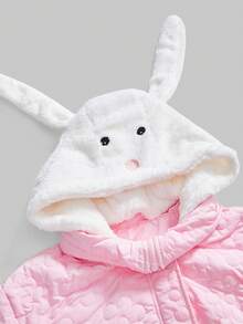 ROMWE Kawaii Plus Size Women's Cute Rabbit Ear Hooded 2 In 1 Ribbon Bow Padded Coat - Baby Pink - View 3