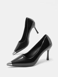 Giày cao gót mũi nhọn kiểu Pháp họa tiết da báo, đầu kim loại, kiểu dáng mới mùa thu 2026, thanh lịch, gợi cảm dành cho phái nữ. - màu đen - Xem 8