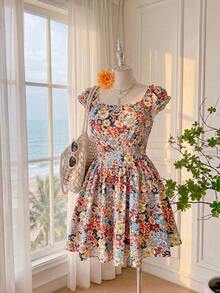 Comfortcana Colorful Floral Print Ruffle Hem Plus Size Jumpsuit, Casual Resort Wear For Spring/Summer Tea Party  Jumpsuit, Cottagecore Jumpsuit - Multicolor - View 5