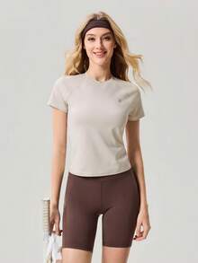 OutZeal Women Sports Tee Gym Yoga Daily Soft Stretchy Short Sleeve Active Tops - Beige - View 4