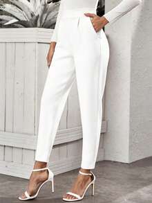 SHEIN Pantalones casuales de unicolor versátiles y combinables - Blanco - Ver 3