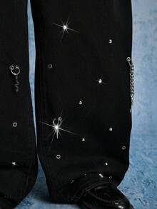 ROMWE MEN Casual Men's Star & Moon Decor Pendant Jeans - Black - View 5