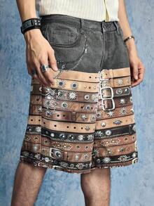 ROMWE MEN Street Life Quần short denim giả da in kỹ thuật số dành cho nam - Nhiều màu - Xem 4