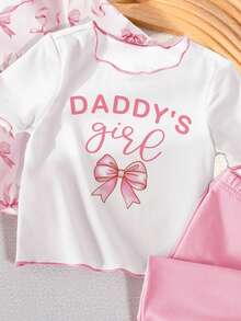 2 Sets Baby Girls' Cute Butterfly Print Contrast Color Ruffle Trim Round Neck Top And Pants 4-Piece Pajama Sets, Suitable For Spring, Summer And All Seasons - Multicolor - View 5