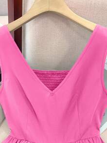 Camiseta sin mangas ajustada para mujer, adecuada para el trabajo, el viaje, las fiestas, la graduación y el uso diario - Rosa Fucsia - Ver 4