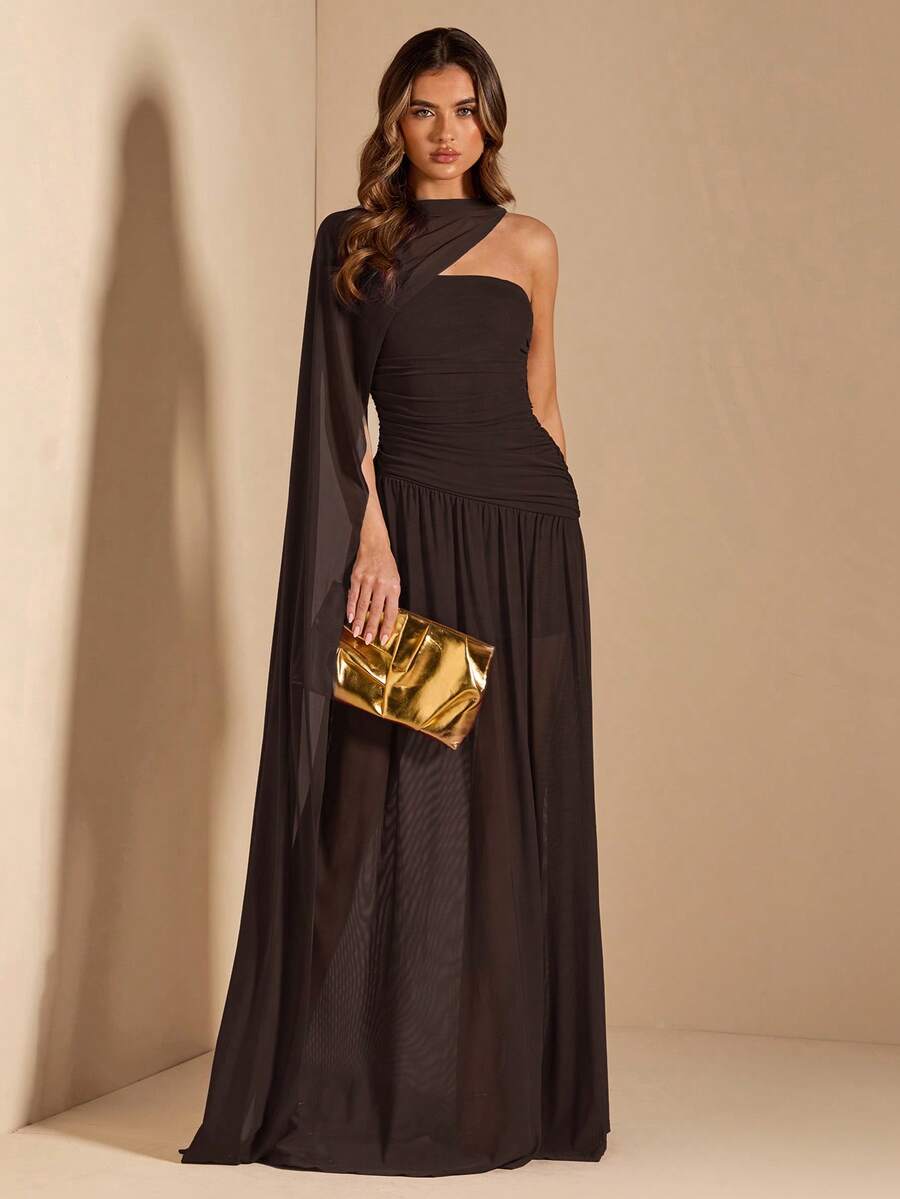 SHEIN BAE Đầm chữ A không tay xếp ly dành cho nữ, đầm phù dâu thanh lịch, đầm ngày Valentine, đầm sinh nhật, đầm tốt nghiệp, đầm xuân/hè. - Cà phê nâu - Xem 1