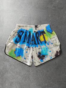 ROMWE MEN Celana Pendek Boxing Pria Kasual Fashion Street Motif Hati & Api dengan Trim Kontras, Musim Panas - MultiWarna - View 2